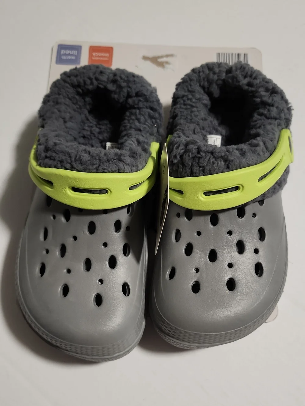 L&D Children's Warm Lined Clogs - Gray with Lime Strap, Size LittleKid13/BigKid1